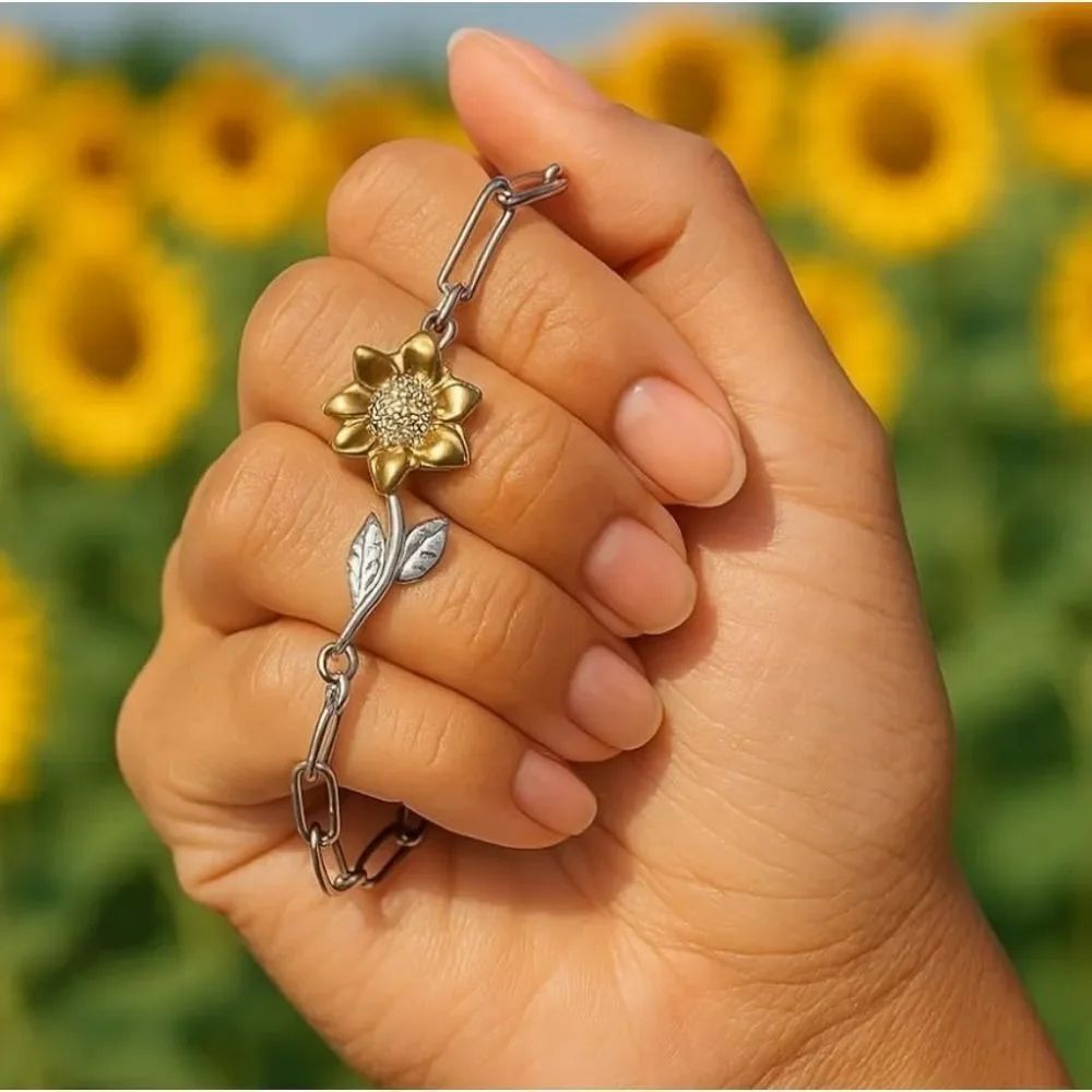 🩵⏭️NIB Sunflower Stainless Steel Cubic Zirconia Bracelet